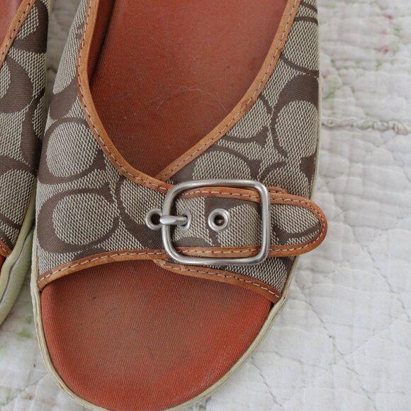 Coach Canvas/Leather Monogram Flat Slip-On Silver Buckle Shoes Size 10 - Picture 2 of 4